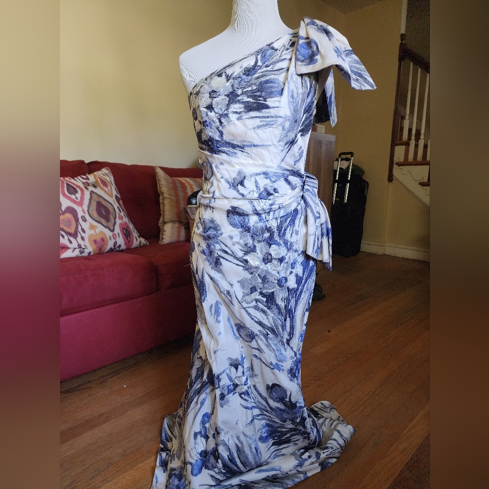 Melinda Eng Silk Dress in Cream & Blue Floral